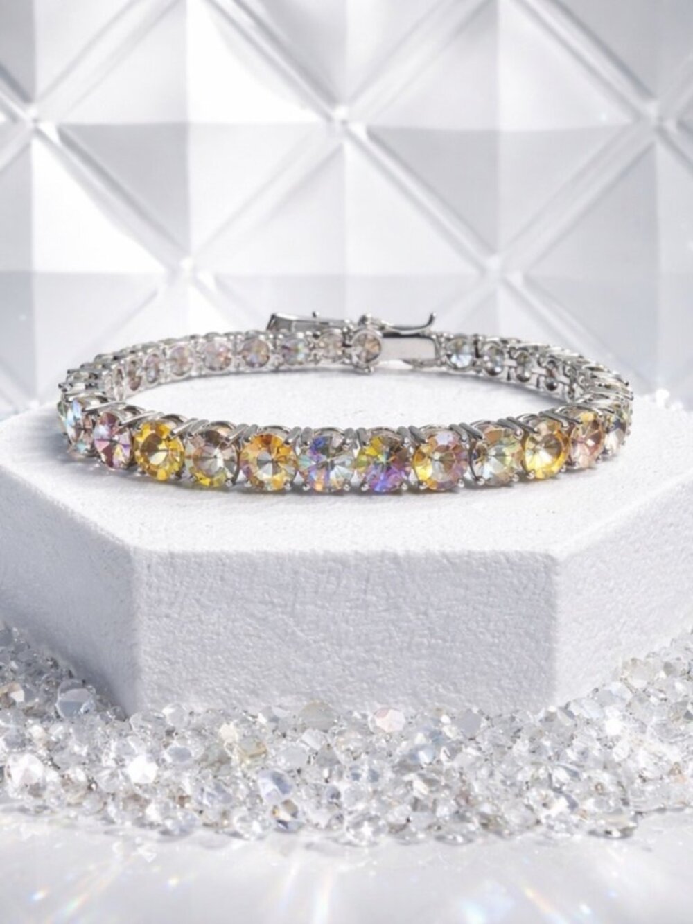 New Park Lane Aurora Borealis Bejeweled Impression Tennis Bracelet